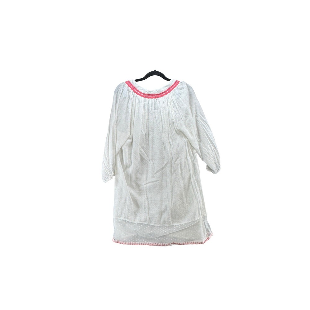 Roxy M White Boho Tunic Top Sheer Lace Mesh Pink Stitch Tassel Beach Cover Up - Picture 3 of 10